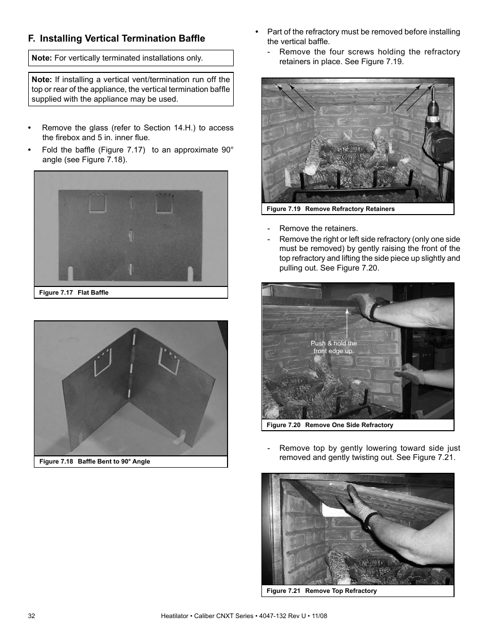 F. installing vertical termination baffl e | Hearth and Home Technologies Direct Vent Gas Appliance CNXT4236IT User Manual | Page 32 / 80