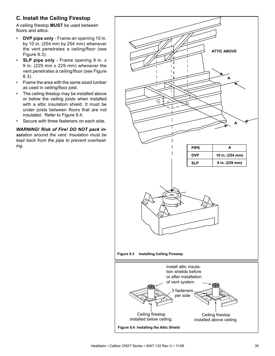 C. install the ceiling firestop | Hearth and Home Technologies Direct Vent Gas Appliance CNXT4236IT User Manual | Page 35 / 80