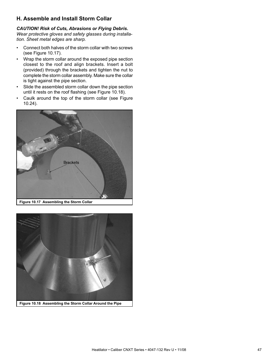 H. assemble and install storm collar | Hearth and Home Technologies Direct Vent Gas Appliance CNXT4236IT User Manual | Page 47 / 80