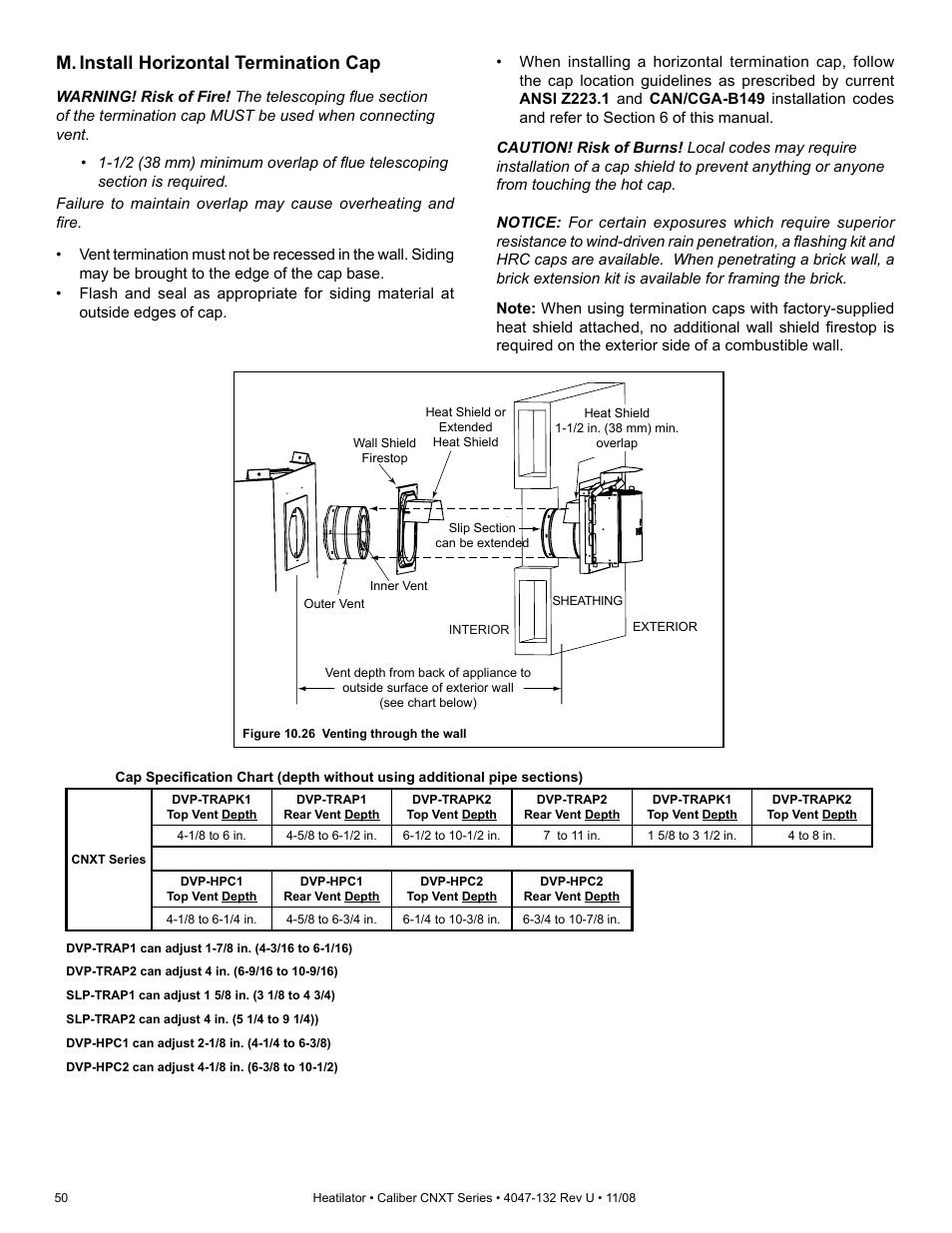 M. install horizontal termination cap | Hearth and Home Technologies Direct Vent Gas Appliance CNXT4236IT User Manual | Page 50 / 80