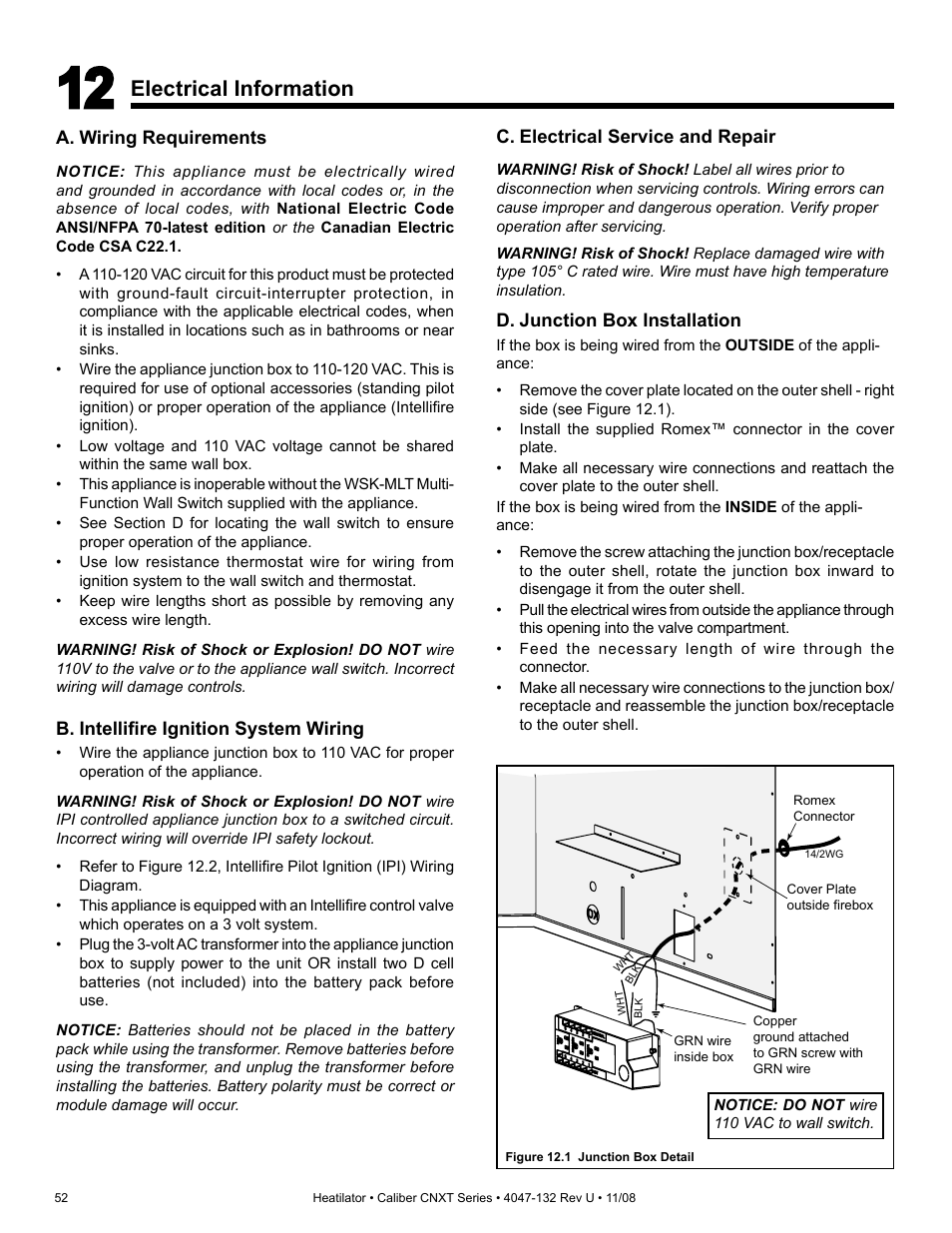 Electrical information | Hearth and Home Technologies Direct Vent Gas Appliance CNXT4236IT User Manual | Page 52 / 80