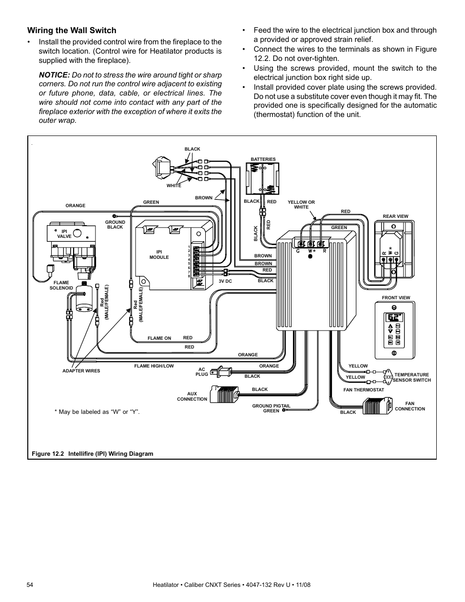 Wiring the wall switch | Hearth and Home Technologies Direct Vent Gas Appliance CNXT4236IT User Manual | Page 54 / 80