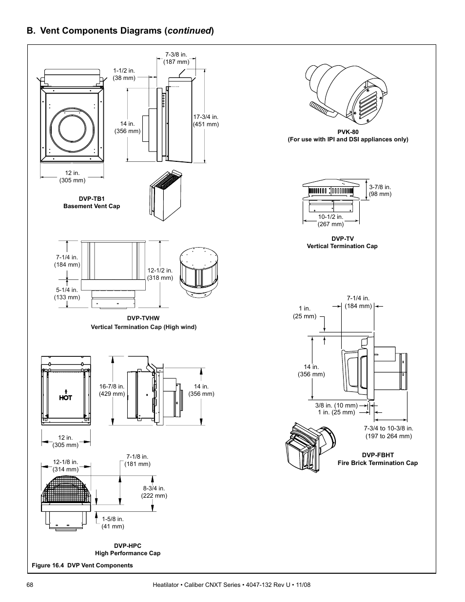 B. vent components diagrams ( continued ) | Hearth and Home Technologies Direct Vent Gas Appliance CNXT4236IT User Manual | Page 68 / 80