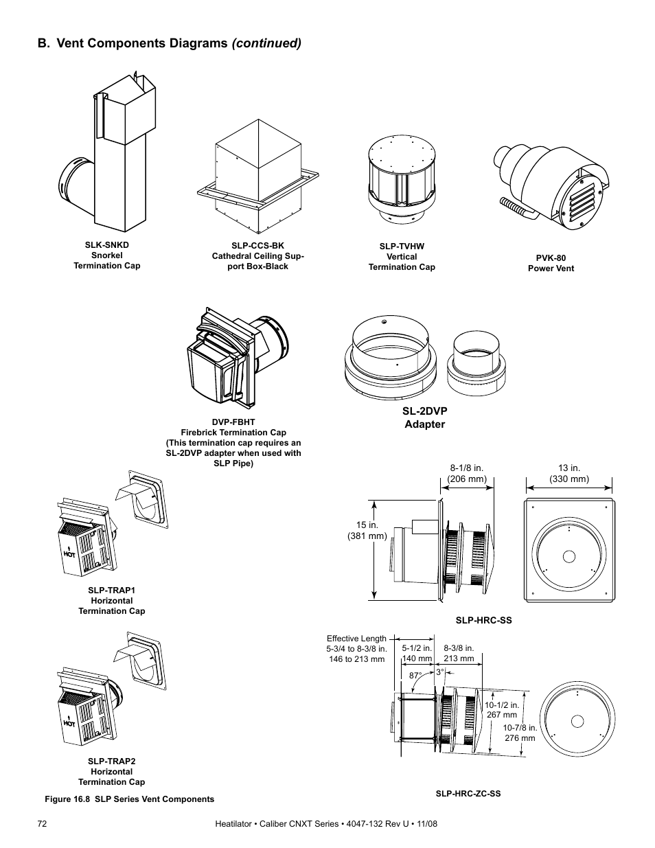 B. vent components diagrams (continued) | Hearth and Home Technologies Direct Vent Gas Appliance CNXT4236IT User Manual | Page 72 / 80