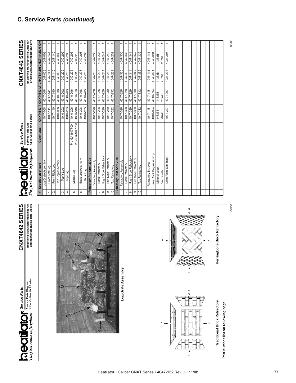 C. service parts (continued), Cnxt4842 series | Hearth and Home Technologies Direct Vent Gas Appliance CNXT4236IT User Manual | Page 77 / 80