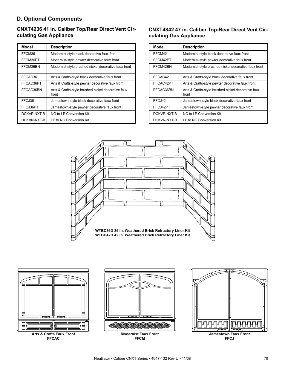 D. optional components | Hearth and Home Technologies Direct Vent Gas Appliance CNXT4236IT User Manual | Page 79 / 80