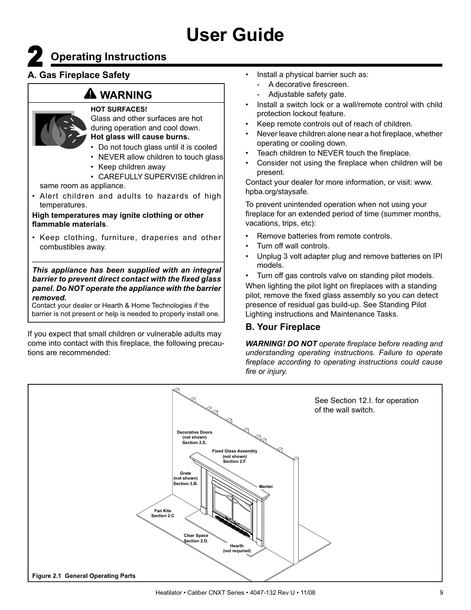 User guide, Operating instructions, Warning | Hearth and Home Technologies Direct Vent Gas Appliance CNXT4236IT User Manual | Page 9 / 80