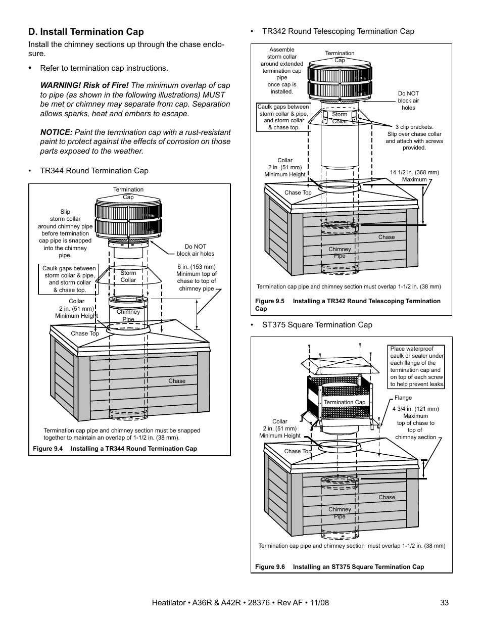 D. install termination cap | Hearth and Home Technologies A42R User Manual | Page 33 / 48