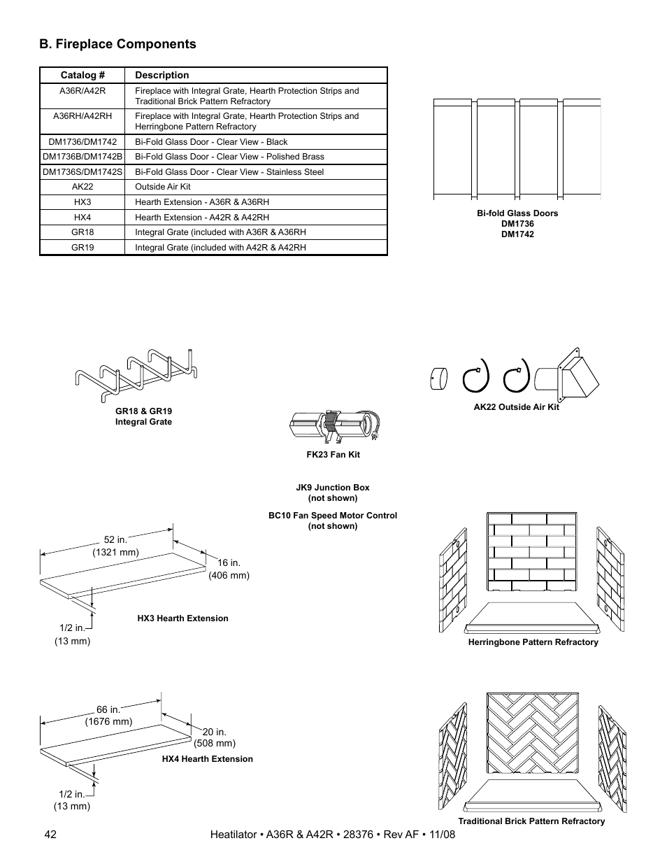 B. fireplace components | Hearth and Home Technologies A42R User Manual | Page 42 / 48