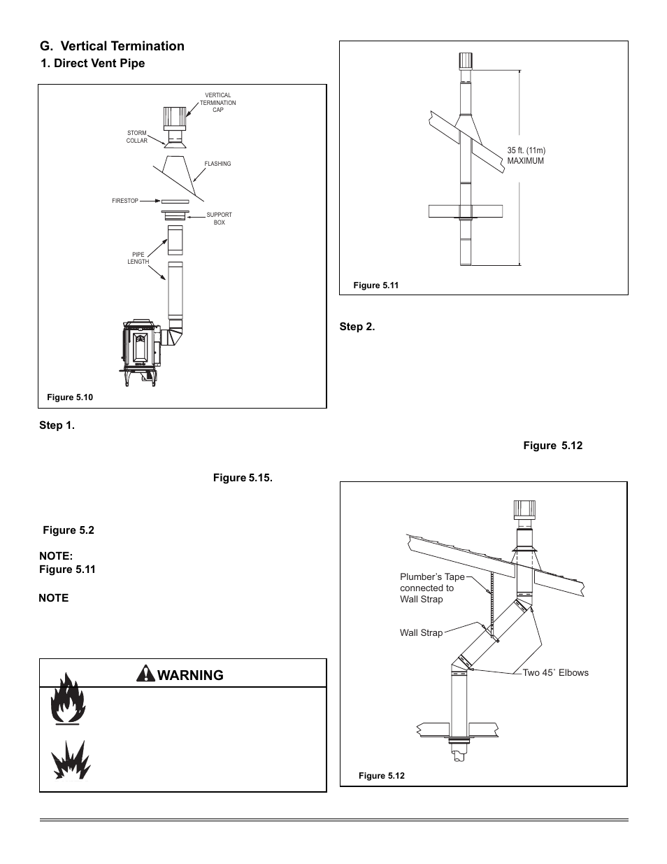 Warning, G. vertical termination, Direct vent pipe | Hearth and Home Technologies TIARAI-CES User Manual | Page 16 / 60