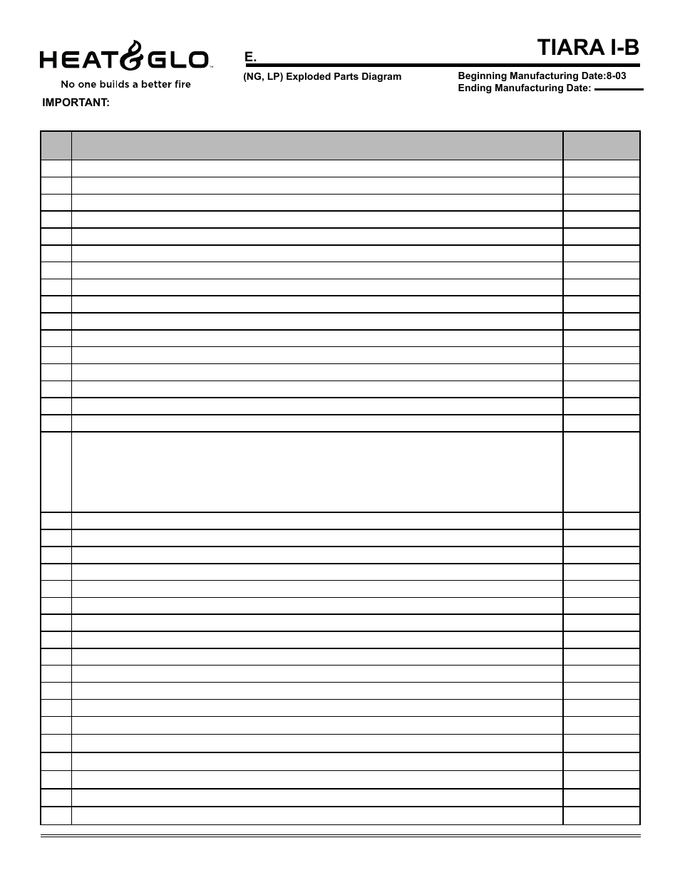 Tiara i-b, Service parts list | Hearth and Home Technologies TIARAI-CES User Manual | Page 51 / 60