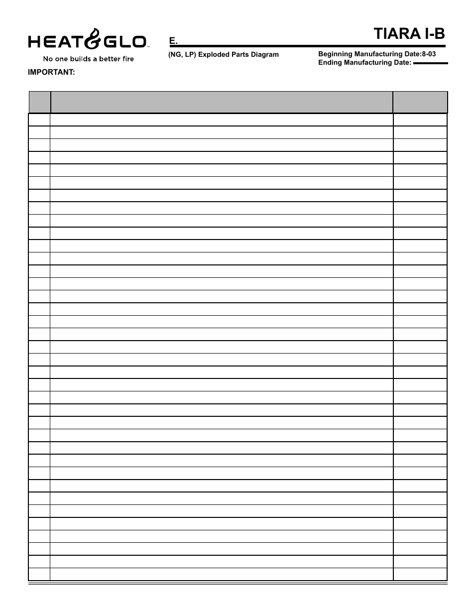 Tiara i-b, Service parts list | Hearth and Home Technologies TIARAI-CES User Manual | Page 52 / 60