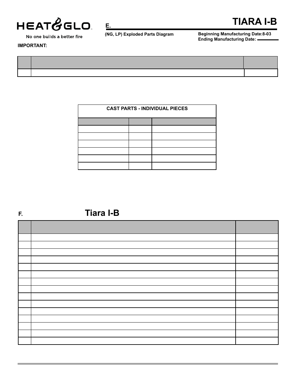 Tiara i-b, Service parts list, Accessories - tiara i-b | Hearth and Home Technologies TIARAI-CES User Manual | Page 53 / 60