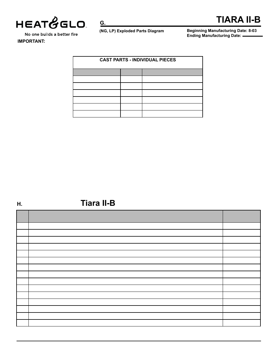 Tiara ii-b, Service parts list, Accessories - tiara ii-b | Hearth and Home Technologies TIARAI-CES User Manual | Page 57 / 60