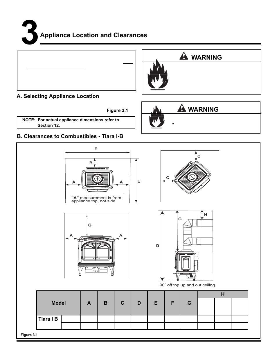Appliance location and clearances, Warning | Hearth and Home Technologies TIARAI-CES User Manual | Page 7 / 60