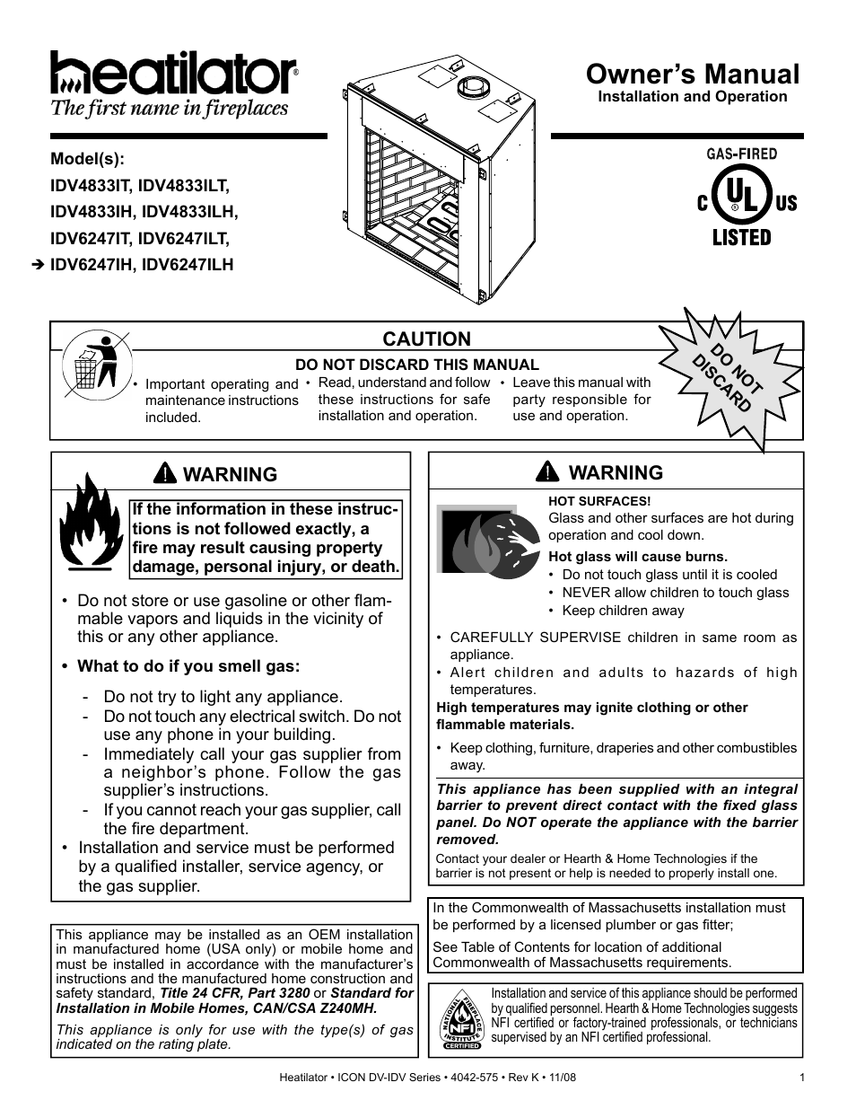 Hearth and Home Technologies IDV4833ILH User Manual | 64 pages