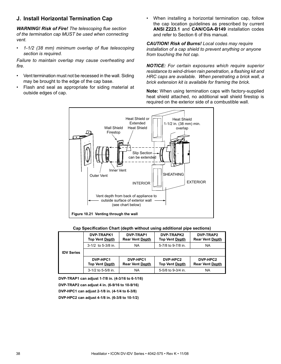 J. install horizontal termination cap | Hearth and Home Technologies IDV4833ILH User Manual | Page 38 / 64