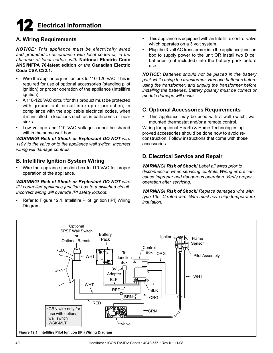 Electrical information | Hearth and Home Technologies IDV4833ILH User Manual | Page 40 / 64