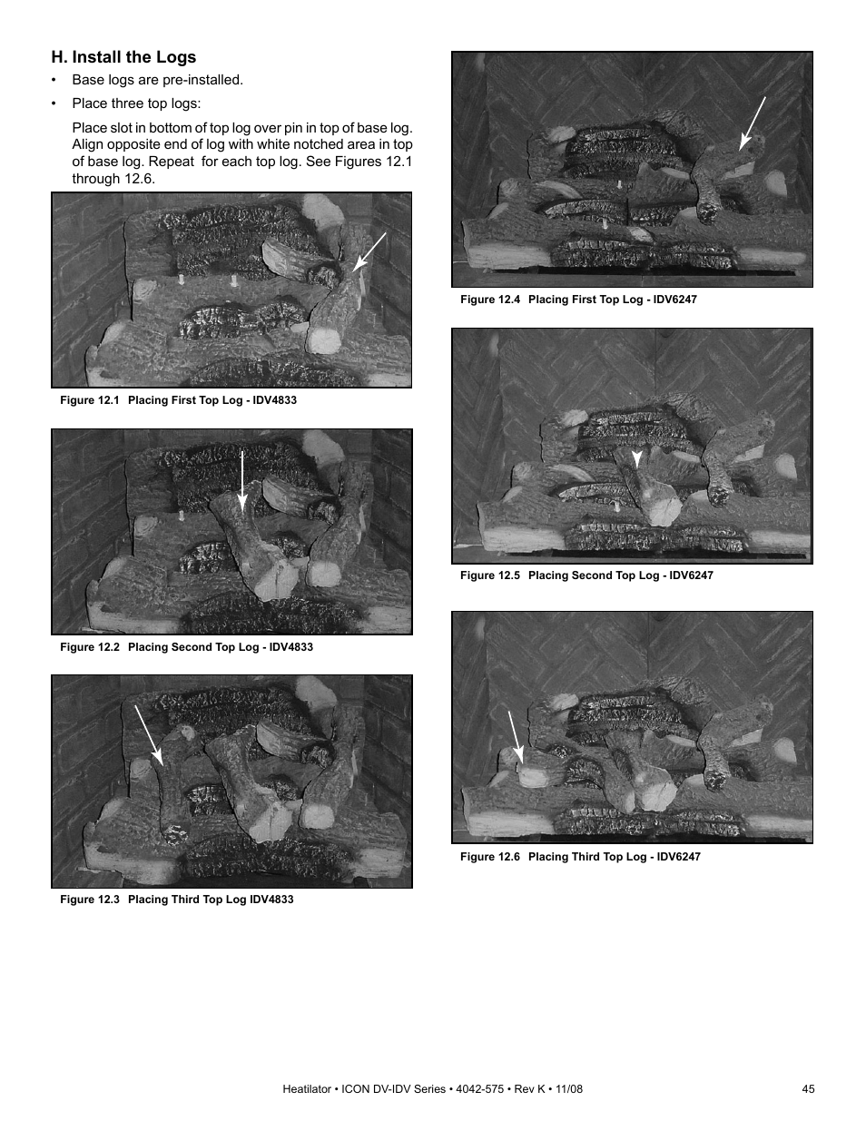 H. install the logs | Hearth and Home Technologies IDV4833ILH User Manual | Page 45 / 64