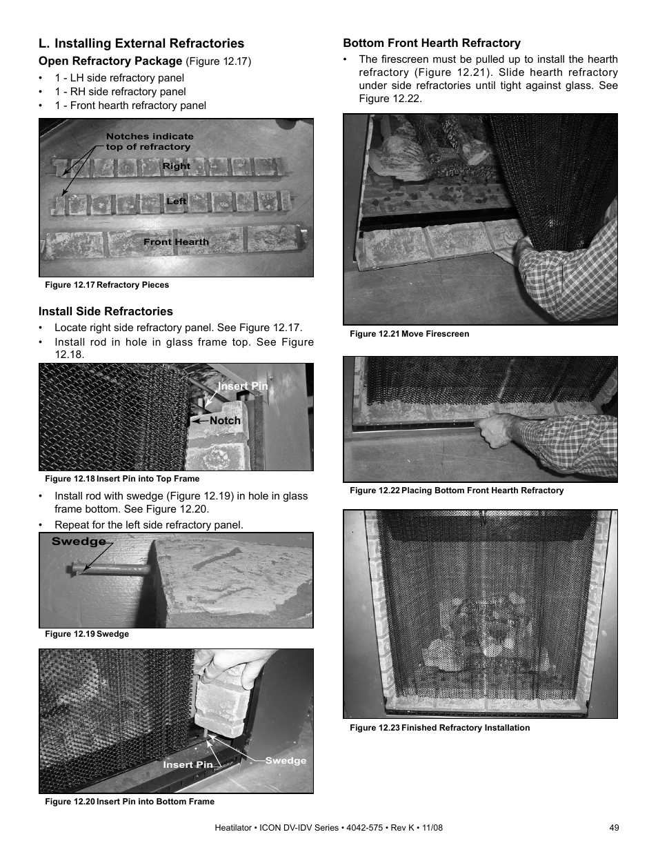 L. installing external refractories | Hearth and Home Technologies IDV4833ILH User Manual | Page 49 / 64