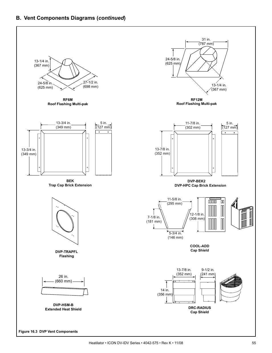 B. vent components diagrams ( continued ) | Hearth and Home Technologies IDV4833ILH User Manual | Page 55 / 64