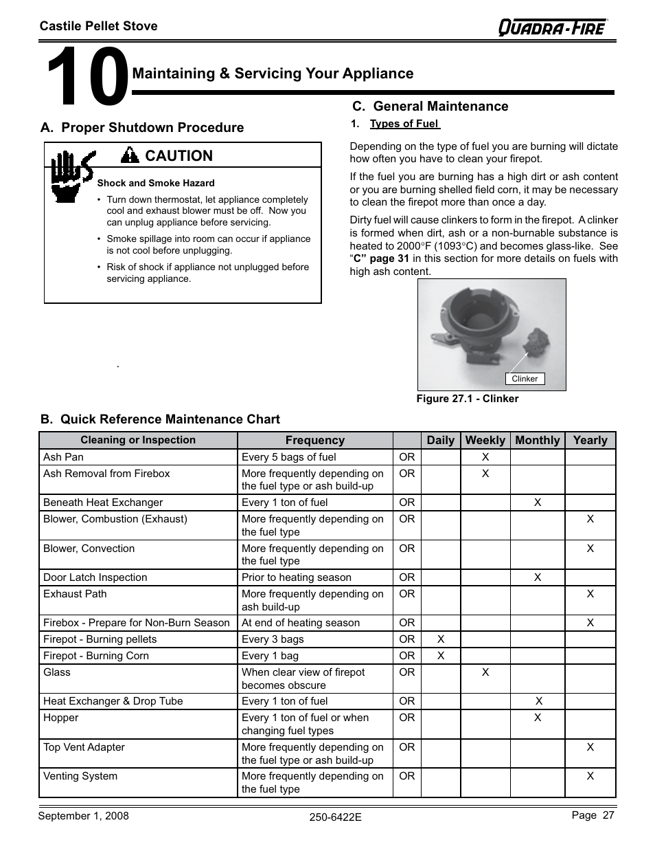 Maintaining & servicing your appliance, Caution | Hearth and Home Technologies CASTILE-PMH1 User Manual | Page 27 / 48