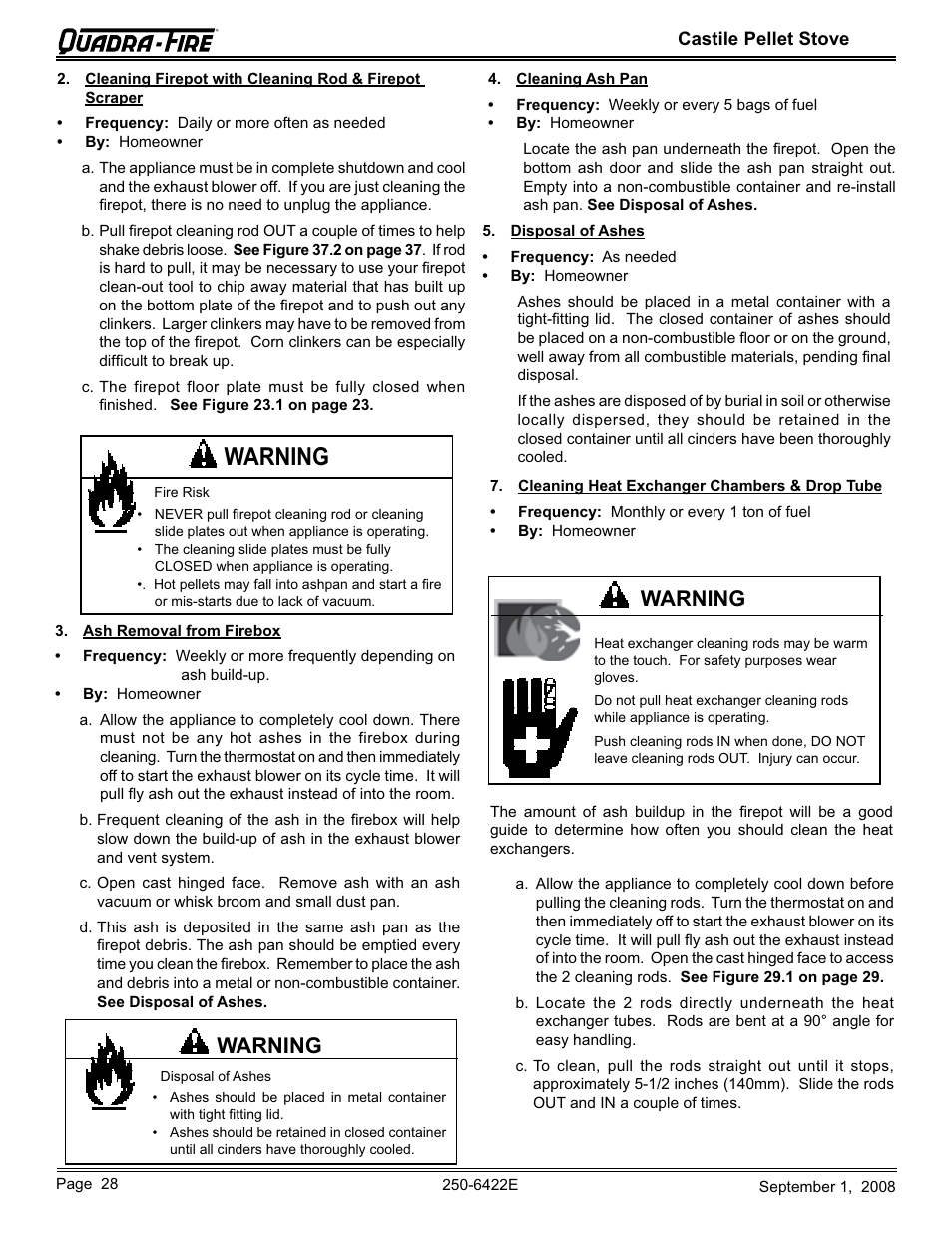 Warning | Hearth and Home Technologies CASTILE-PMH1 User Manual | Page 28 / 48