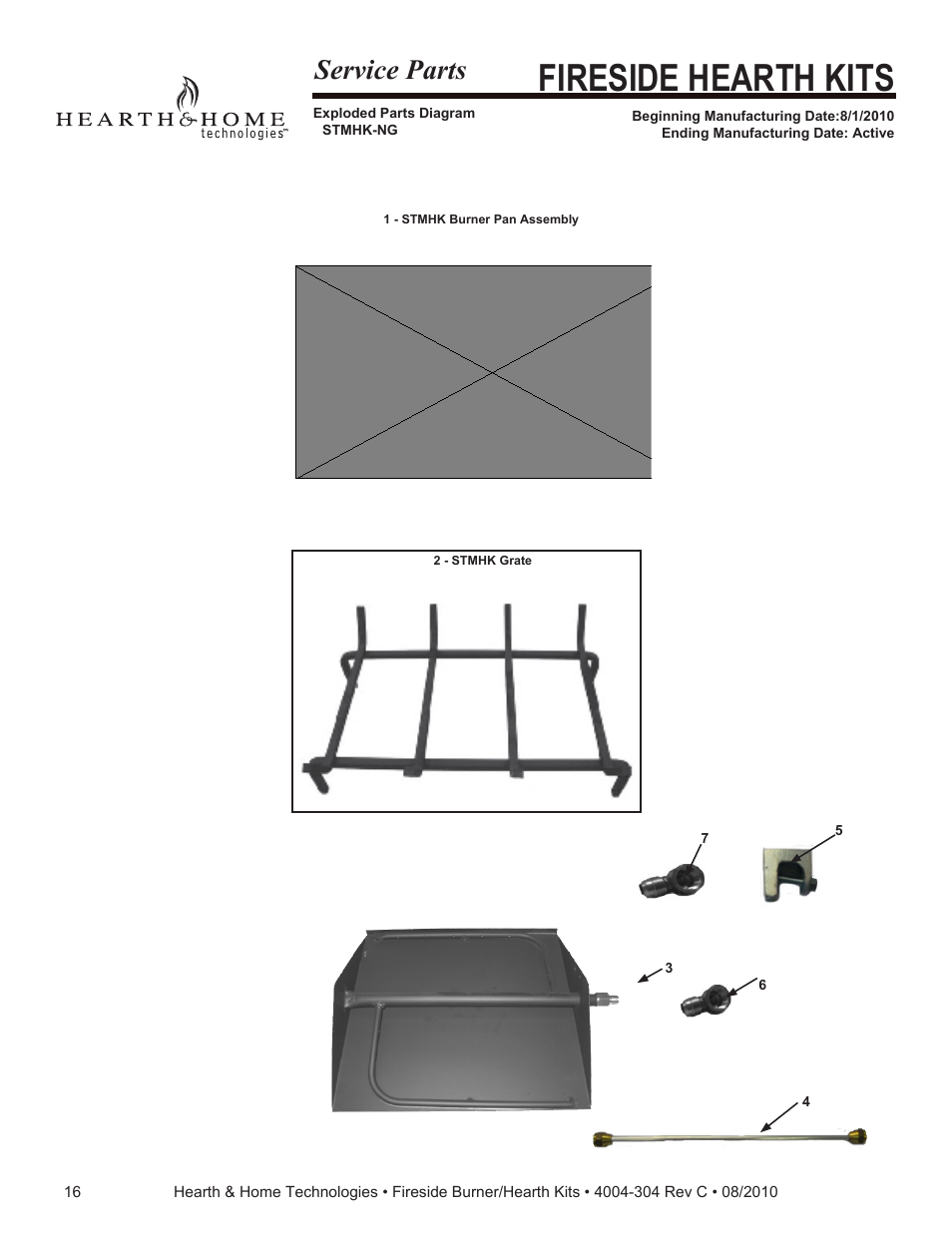 Fireside hearth kits, Service parts | Hearth and Home Technologies Fireside Burner/Hearth Kiths MTMHK18NG User Manual | Page 16 / 20