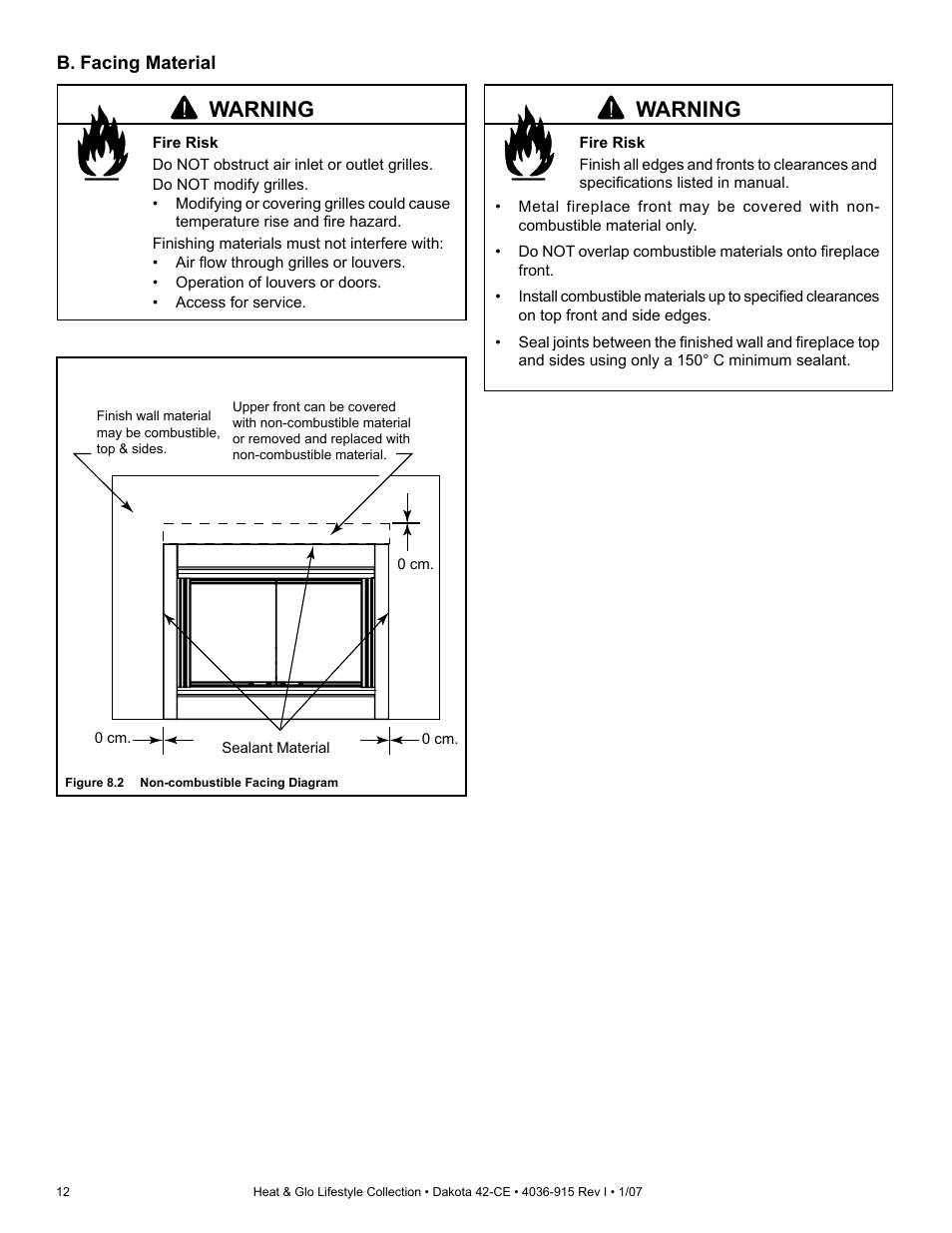 Warning | Hearth and Home Technologies Dakota 42-CE User Manual | Page 12 / 36