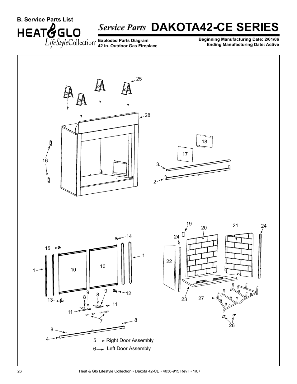 Dakota42-ce series, Service parts | Hearth and Home Technologies Dakota 42-CE User Manual | Page 26 / 36