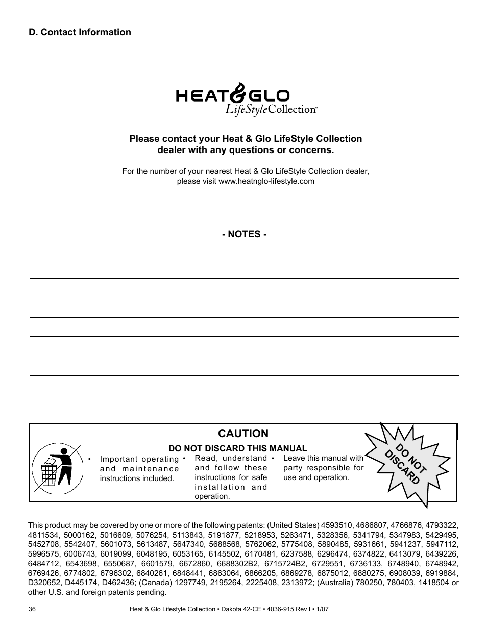 Caution | Hearth and Home Technologies Dakota 42-CE User Manual | Page 36 / 36