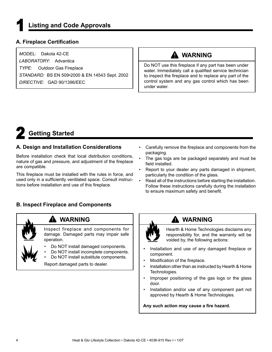 Hearth and Home Technologies Dakota 42-CE User Manual | Page 4 / 36