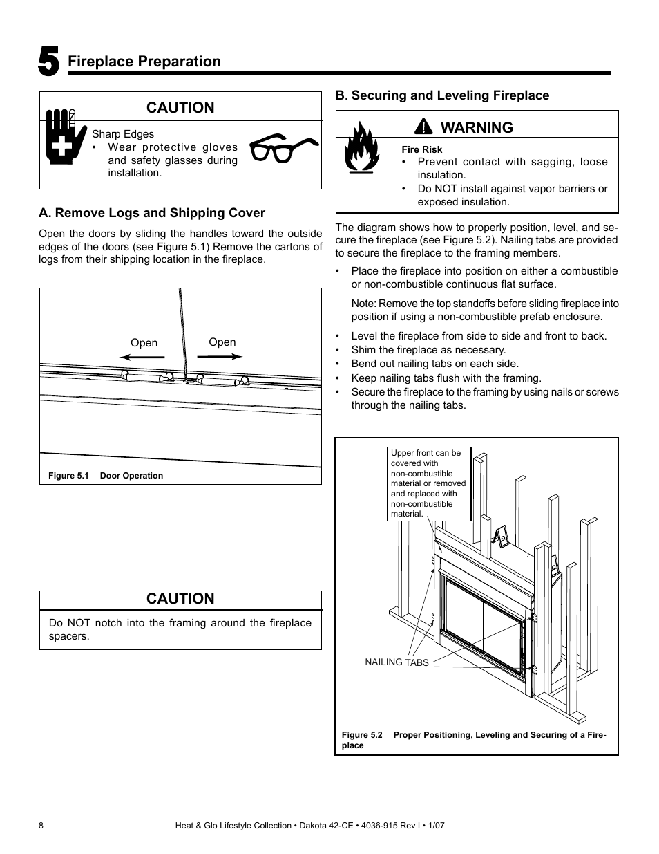 Fireplace preparation, Caution, Warning | Hearth and Home Technologies Dakota 42-CE User Manual | Page 8 / 36