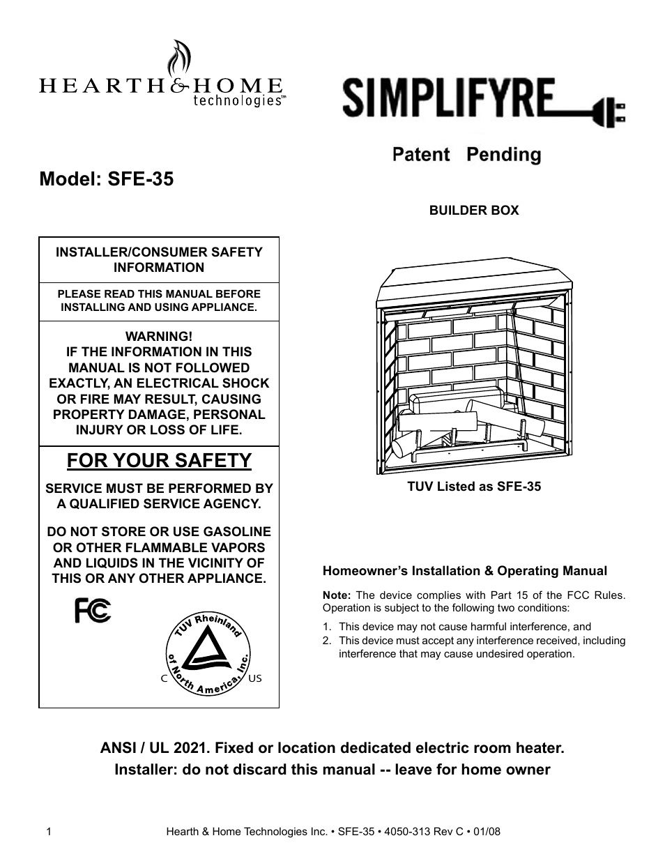 Hearth and Home Technologies SIMPLIFYRE SFE-35 User Manual | 11 pages