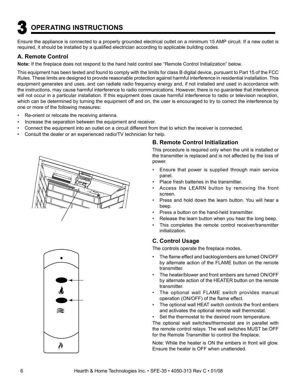 Operating instructions | Hearth and Home Technologies SIMPLIFYRE SFE-35 User Manual | Page 6 / 11