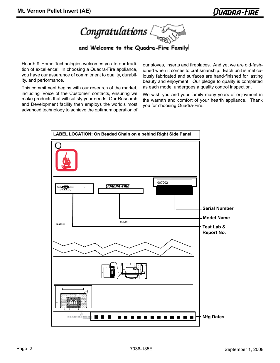Caution, Attention, Mt. vernon pellet insert (ae) | Hearth and Home Technologies MT VERNON Pellet Insert Advanced Energy (AE) MTVERNINSAE-MBK User Manual | Page 2 / 52