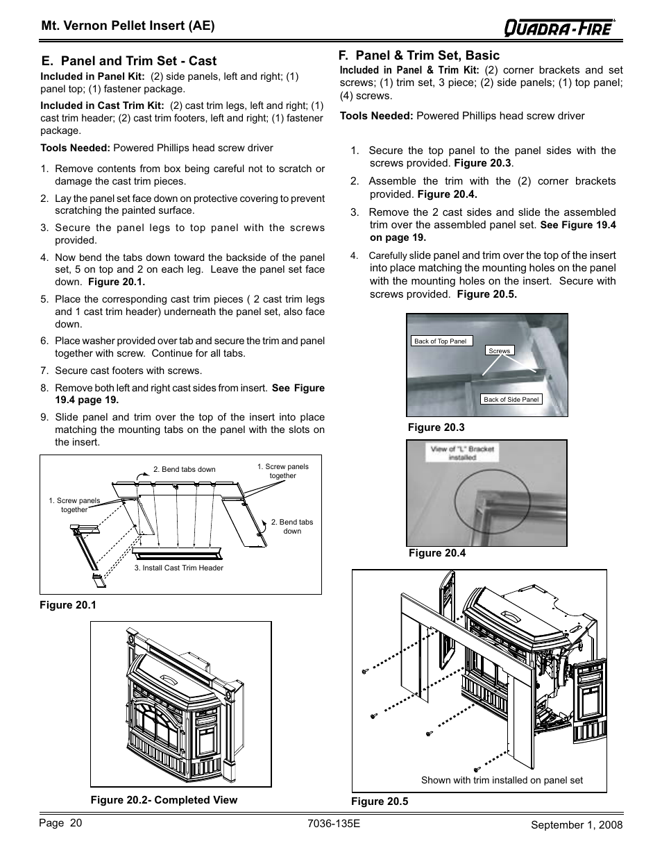 F. panel & trim set, basic | Hearth and Home Technologies MT VERNON Pellet Insert Advanced Energy (AE) MTVERNINSAE-MBK User Manual | Page 20 / 52