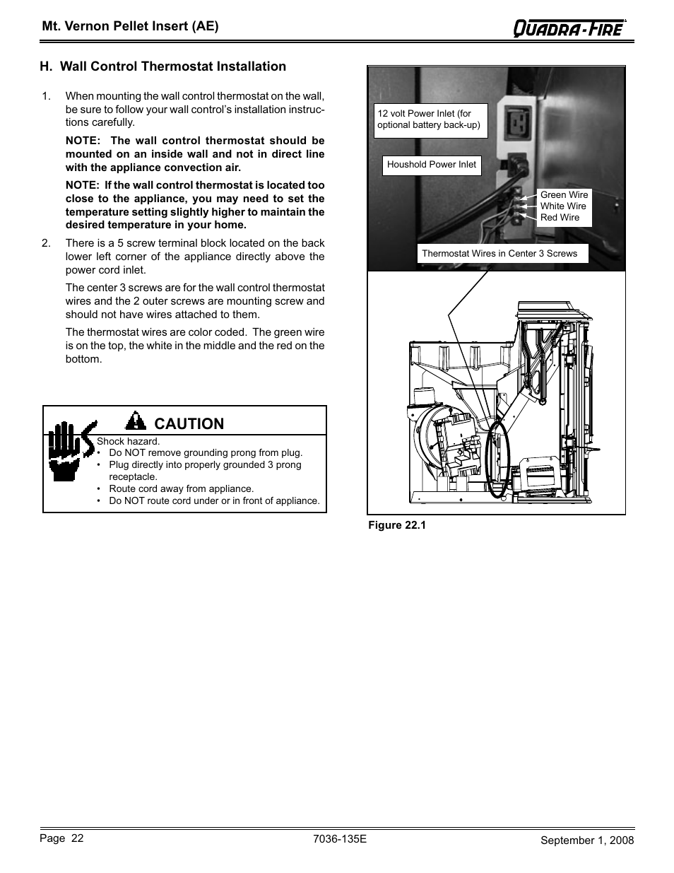 Caution | Hearth and Home Technologies MT VERNON Pellet Insert Advanced Energy (AE) MTVERNINSAE-MBK User Manual | Page 22 / 52
