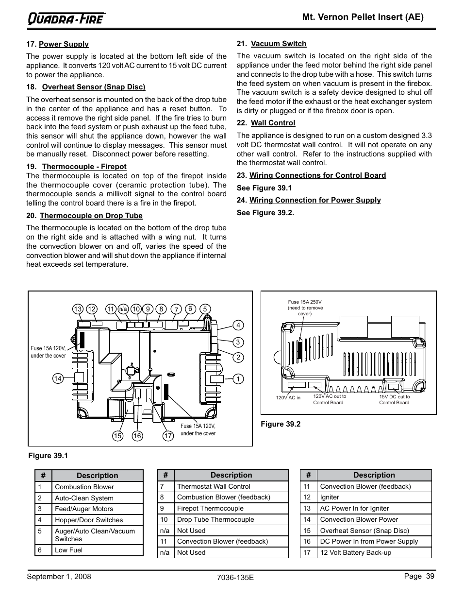 Mt. vernon pellet insert (ae) | Hearth and Home Technologies MT VERNON Pellet Insert Advanced Energy (AE) MTVERNINSAE-MBK User Manual | Page 39 / 52