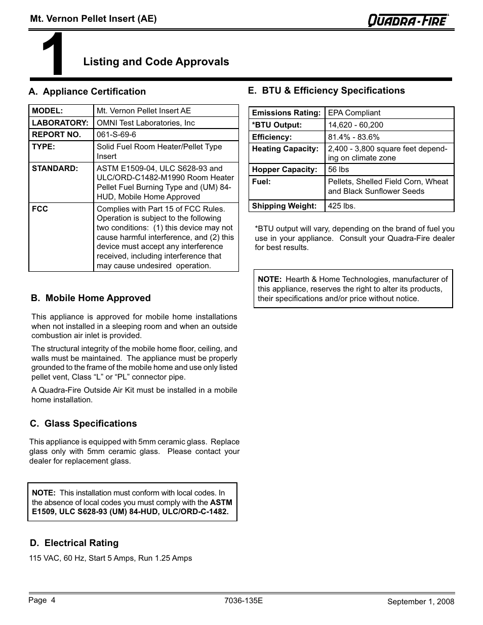 Hearth and Home Technologies MT VERNON Pellet Insert Advanced Energy (AE) MTVERNINSAE-MBK User Manual | Page 4 / 52