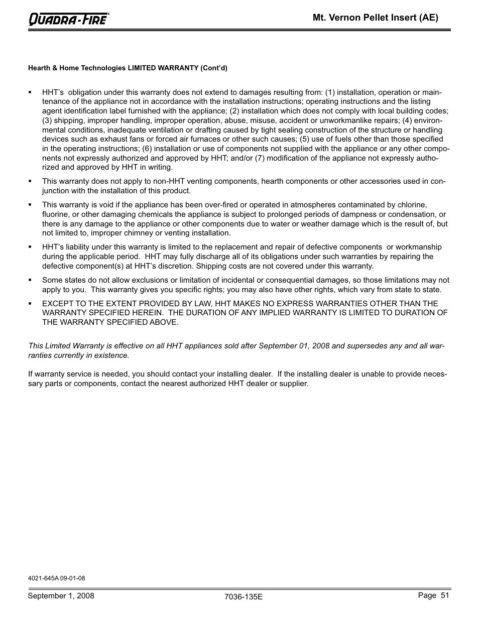 Hearth and Home Technologies MT VERNON Pellet Insert Advanced Energy (AE) MTVERNINSAE-MBK User Manual | Page 51 / 52