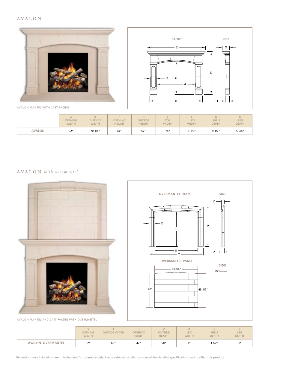Ava l o n | Hearth and Home Technologies Fireside Furnishings Fireplace Cast Mantels User Manual | Page 2 / 8
