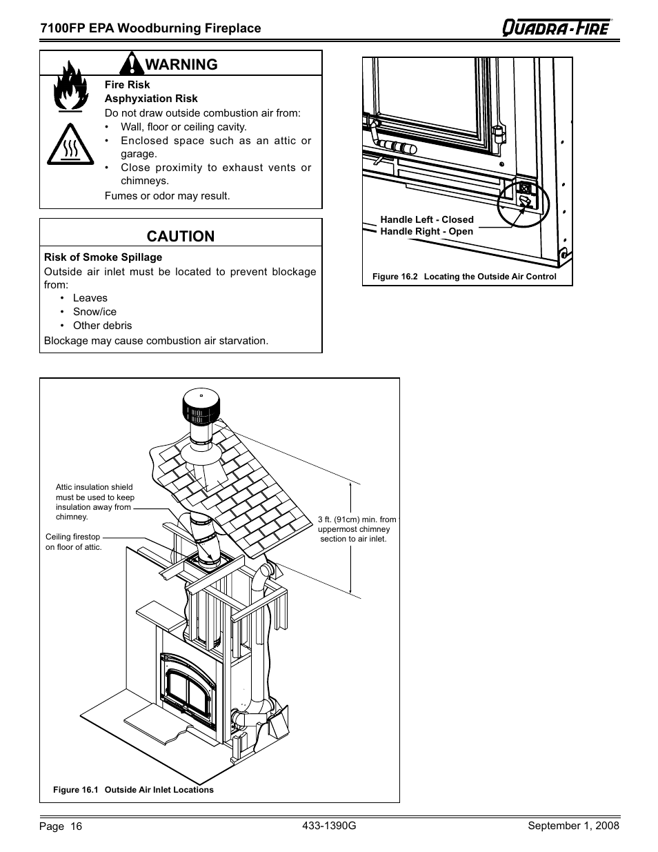 Caution, Warning, 7100fp epa woodburning fireplace | Hearth and Home Technologies EPA Certified Woodburning Fireplace 7100FP-GD-B User Manual | Page 16 / 72