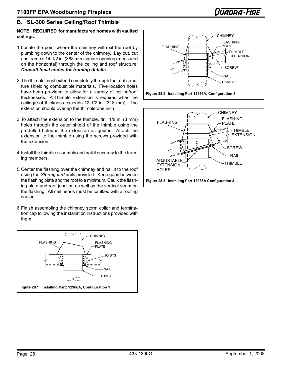 7100fp epa woodburning fireplace, B. sl-300 series ceiling/roof thimble | Hearth and Home Technologies EPA Certified Woodburning Fireplace 7100FP-GD-B User Manual | Page 28 / 72