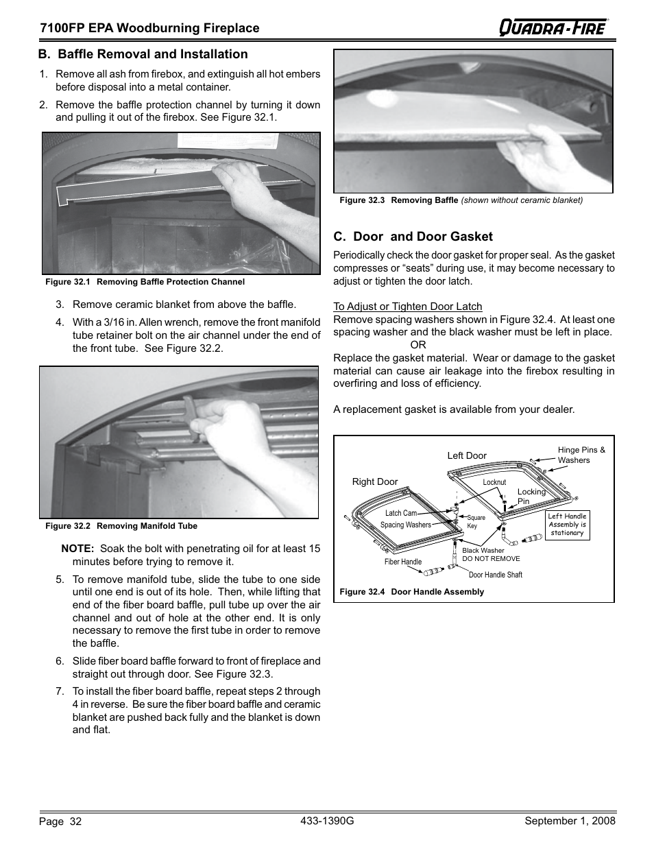 C. door and door gasket | Hearth and Home Technologies EPA Certified Woodburning Fireplace 7100FP-GD-B User Manual | Page 32 / 72