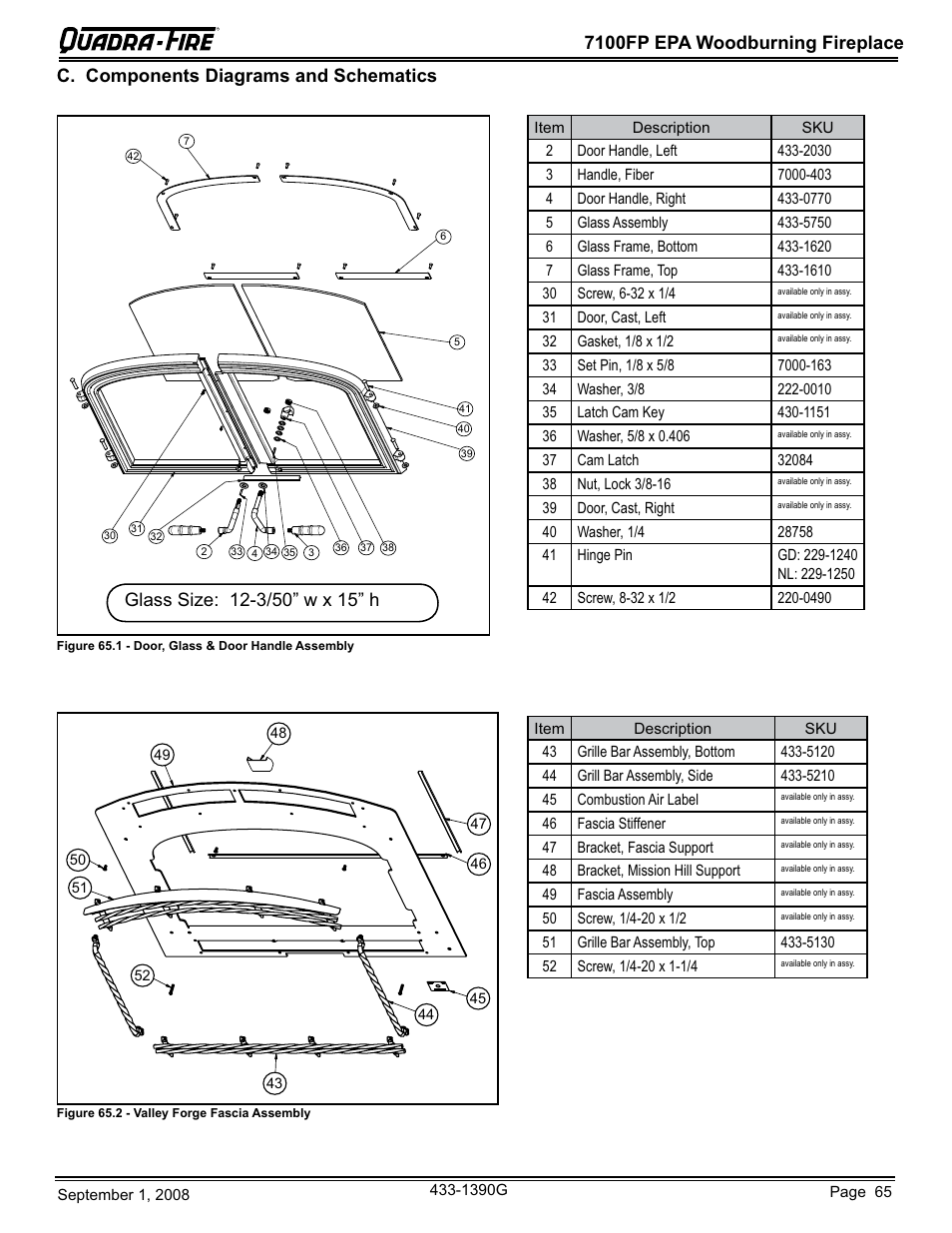7100fp epa woodburning fireplace, C. components diagrams and schematics | Hearth and Home Technologies EPA Certified Woodburning Fireplace 7100FP-GD-B User Manual | Page 65 / 72