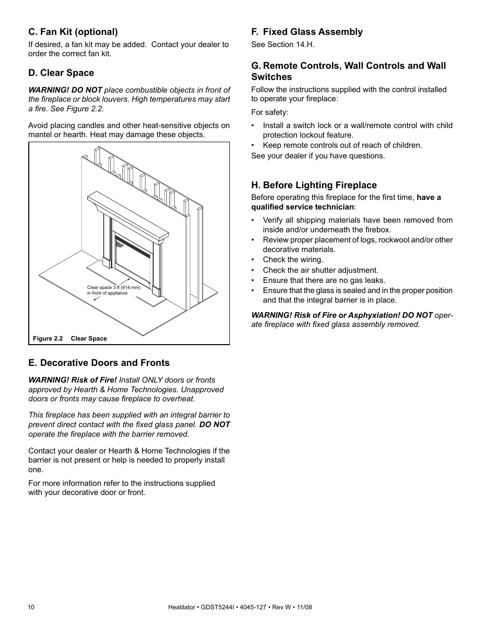 Hearth and Home Technologies Heatilator GDST5244I User Manual | Page 10 / 60