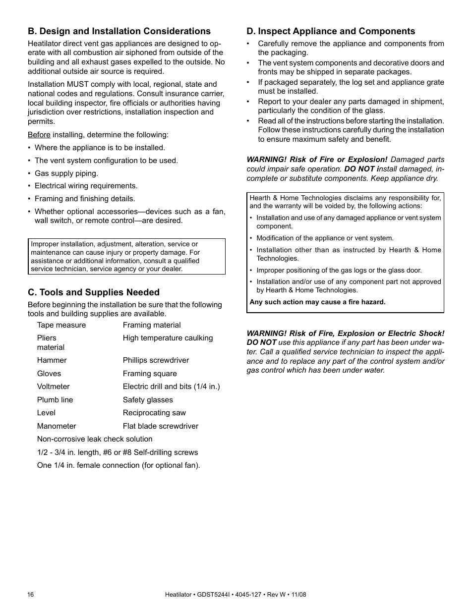 Hearth and Home Technologies Heatilator GDST5244I User Manual | Page 16 / 60