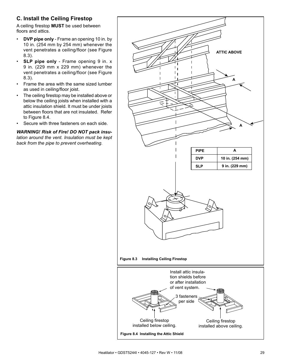 C. install the ceiling firestop | Hearth and Home Technologies Heatilator GDST5244I User Manual | Page 29 / 60