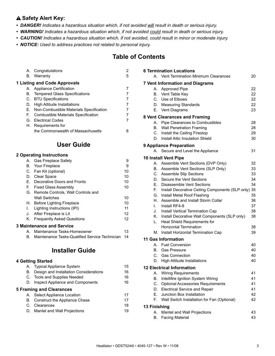 Hearth and Home Technologies Heatilator GDST5244I User Manual | Page 3 / 60